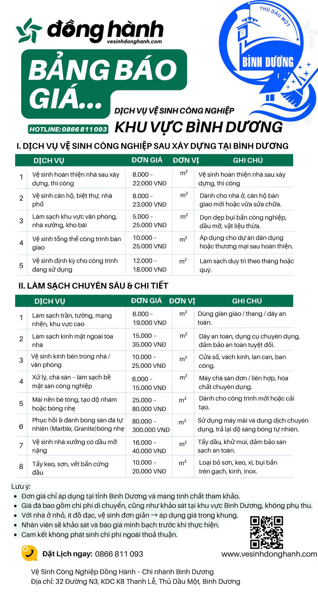 Bảng báo giá dịch vụ vệ sinh công nghiệp Bình Dương