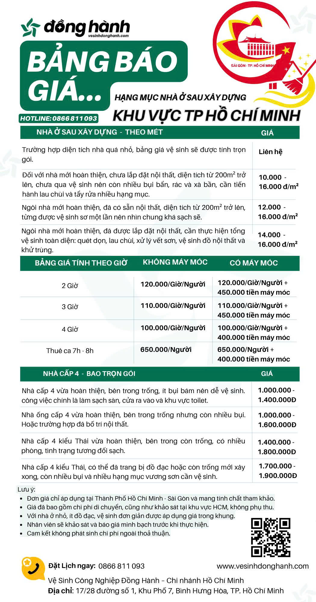 Bảng báo giá dịch vụ vệ sinh nhà ở sau xây dựng TP HCM