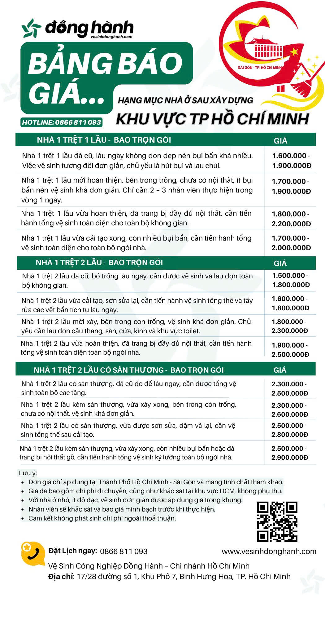 Bảng báo giá dịch vụ vệ sinh nhà ở sau xây dựng HCM